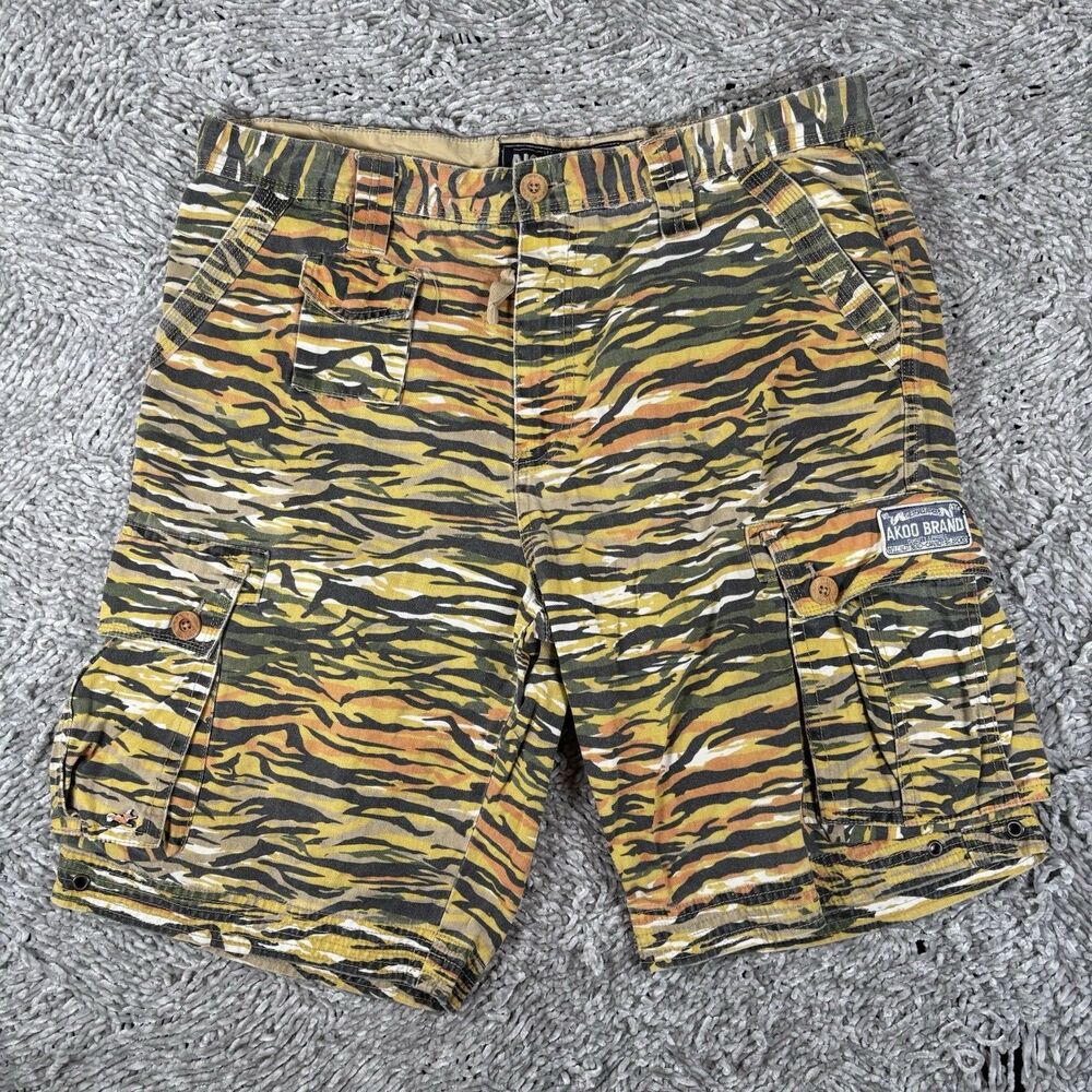 AKOO Cargo Shorts Mens 36 Camo Multicolor Utility Summer Workwear Hiking Golf